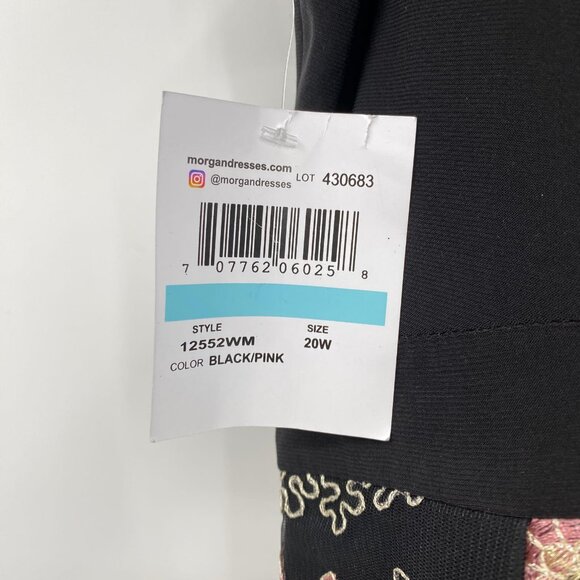 Morgan & Co. Black Pink Embroidered Tulle Off the Shoulder Mini Dress | Size 20W - Picture 3 of 9